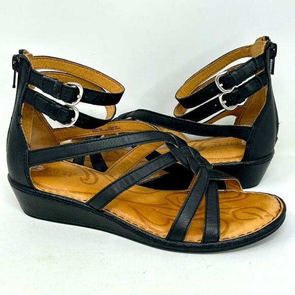 Born Challis Gladiator Wedge Sandals - BLACK - Picture 1 of 9